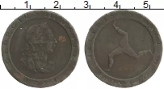 Монета 1/2 пенни Острова Мэн 1798 года Медь Георг III