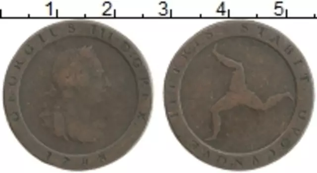 Монета 1/2 пенни Острова Мэн 1798 года Медь Георг III