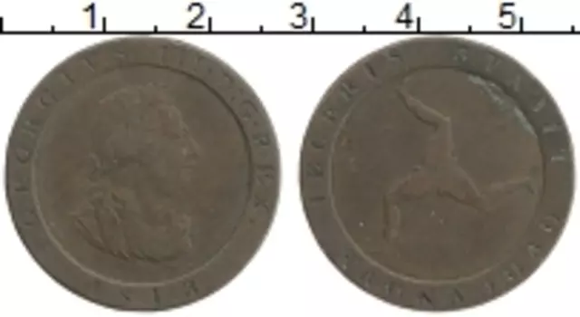 Монета 1/2 пенни Острова Мэн 1813 года Медь Георг III