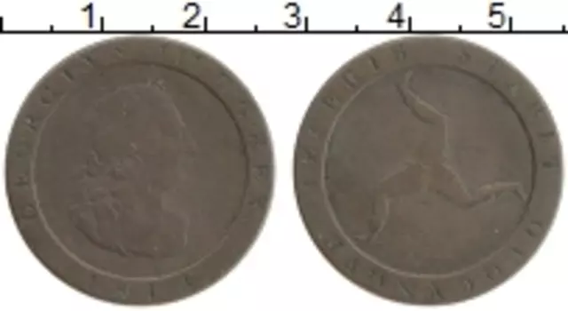 Монета 1/2 пенни Острова Мэн 1813 года Медь Георг III