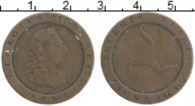 Монета 1/2 пенни Острова Мэн 1813 года Медь Георг III
