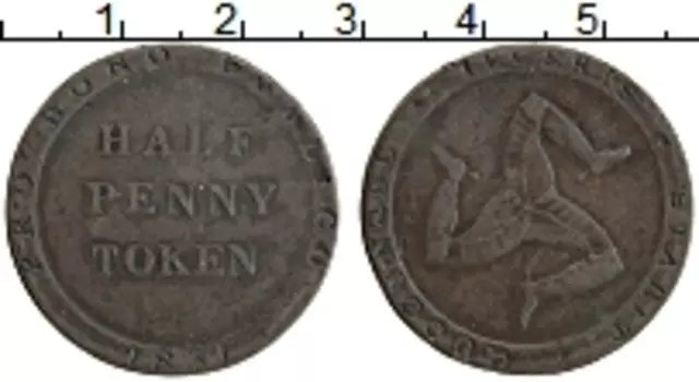 Монета 1/2 пенни Острова Мэн 1831 года Медь Токен
