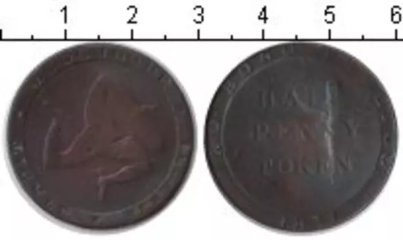 Монета 1/2 пенни Острова Мэн 1831 года Медь токен