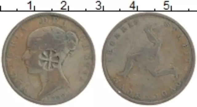 Монета 1/2 пенни Острова Мэн 1839 года Медь