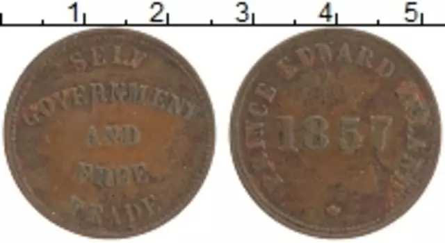 Монета 1/2 пенни Острова Принца Эдварда 1857 года Медь