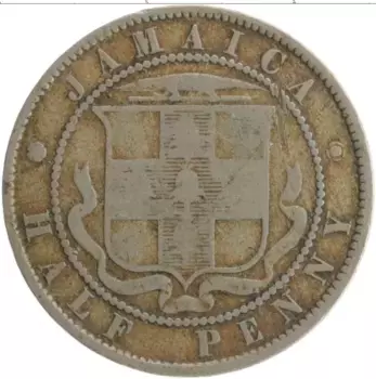 Монета 1/2 пенни Ямайки 1888 года Медно-никель Виктория