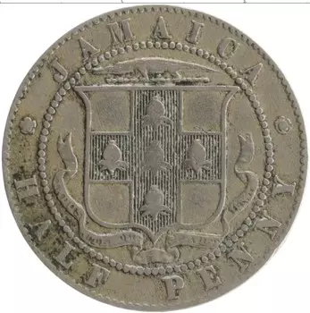 Монета 1/2 пенни Ямайки 1907 года Медно-никель Эдуард VII