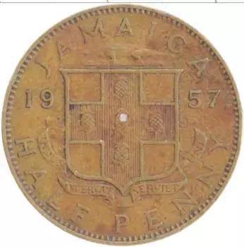 Монета 1/2 пенни Ямайки 1957 года Латунь Елизавета II