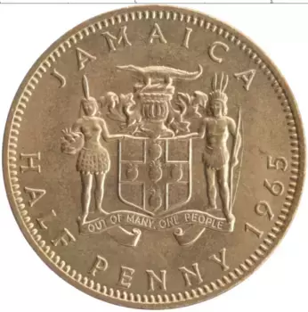 Монета 1/2 пенни Ямайки 1965 года Латунь Елизавета II