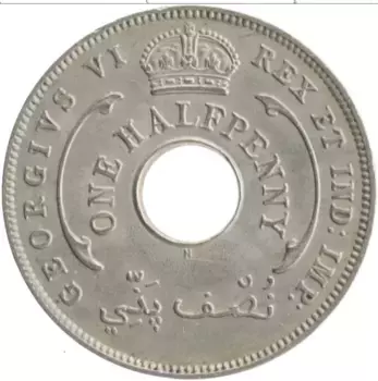 Монета 1/2 пенни Западной Африки 1947 года Медно-никель Георг VI
