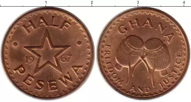 Монета 1/2 песева Ганы 1967 года Бронза Тамтам