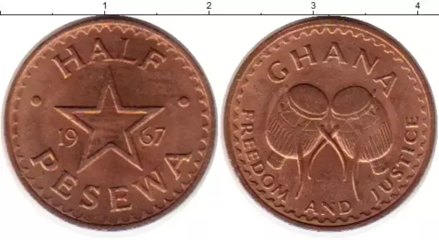Монета 1/2 песева Ганы 1967 года Бронза