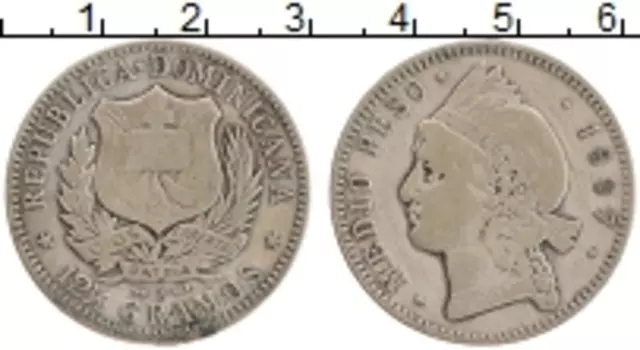 Монета 1/2 песо Доминиканской республики 1897 года Серебро