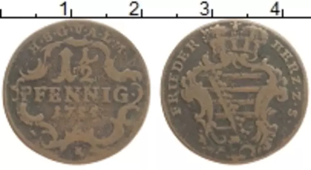 Монета 1/2 пфеннига Саксе-Кобург-Саалфельда 1755 года Медь Фридрих II