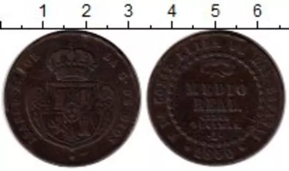 Монета 1/2 реала Испании 1850 года Медь Изабелла II