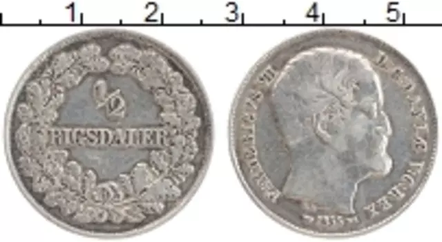 Монета 1/2 ригсдаллера Дании 1855 года Серебро Фредерик VII