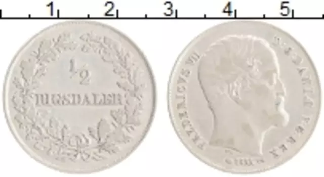 Монета 1/2 ригсдаллера Дании 1855 года Серебро Фредерик VII