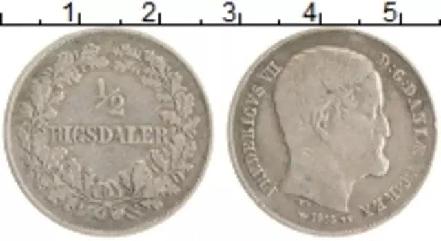 Монета 1/2 ригсдаллера Дании 1855 года Серебро Фредерик VII