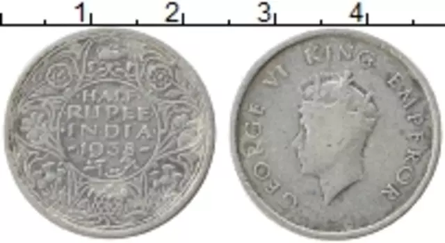 Монета 1/2 рупии Индии 1938 года Серебро Георг VI