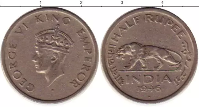 Монета 1/2 рупии Индии 1946 года Медно-никель Георг VI