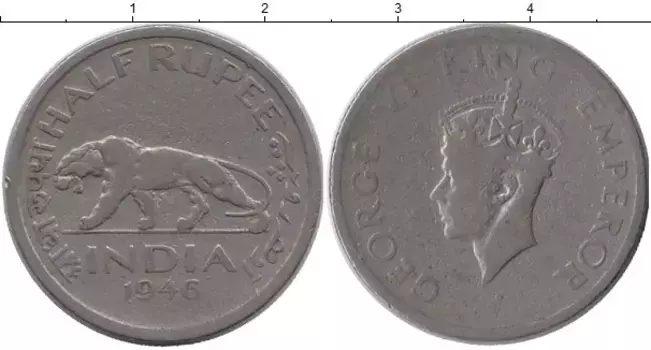 Монета 1/2 рупии Индии 1946 года Медно-никель Георг VI