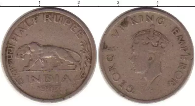 Монета 1/2 рупии Индии 1947 года Медно-никель Георг VI