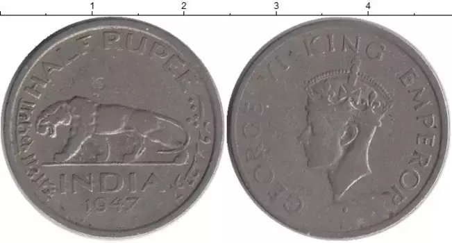 Монета 1/2 рупии Индии 1947 года Медно-никель Георг VI