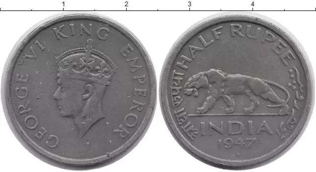 Монета 1/2 рупии Индии 1947 года Медно-никель Георг VI