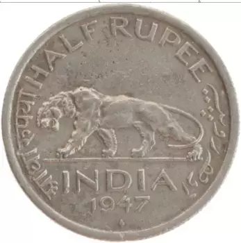 Монета 1/2 рупии Индии 1947 года Медно-никель Георг VI