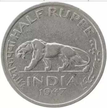 Монета 1/2 рупии Индии 1947 года Медно-никель Георг VI