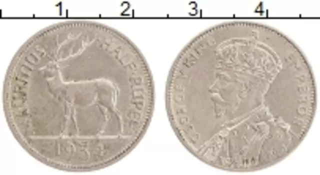 Монета 1/2 рупии Маврикия 1934 года Серебро Георг V