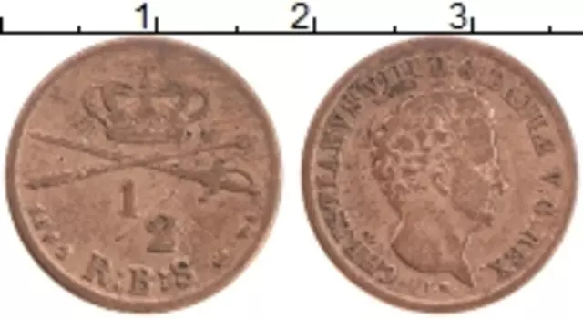 Монета 1/2 скиллинга Дании 1842 года Медь Кристиан VIII