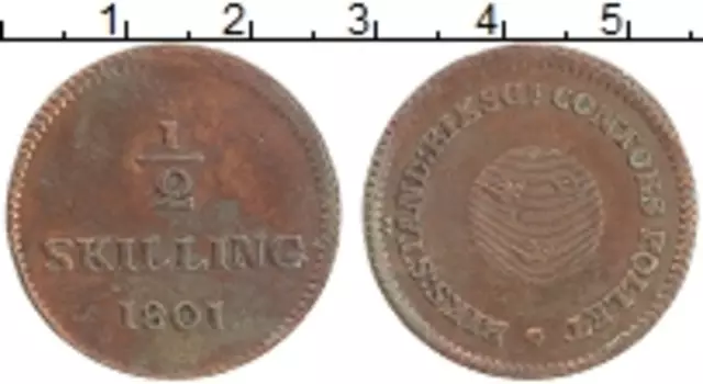 Монета 1/2 скиллинга Швеции 1801 года Медь