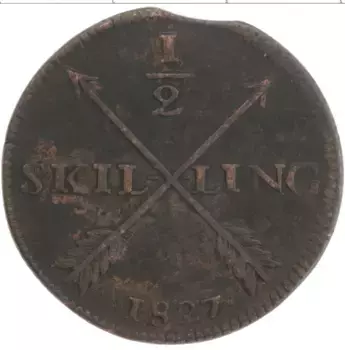 Монета 1/2 скиллинга Швеции 1827 года Медь Карл XIV