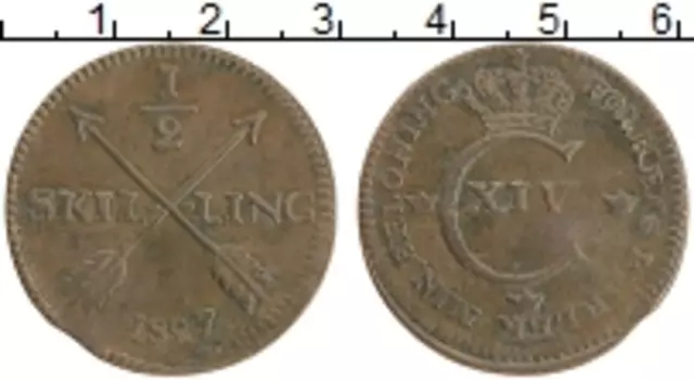 Монета 1/2 скиллинга Швеции 1827 года Медь Карл XIV Юхан