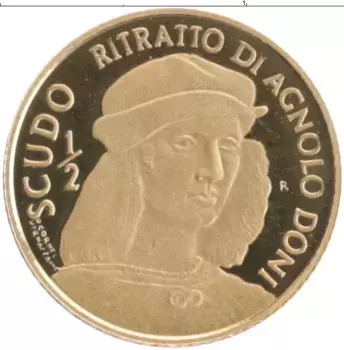 Монета 1/2 скудо Сан-Марино 1999 года Золото KM# 413, вес 1,61 грамма, 900 проба