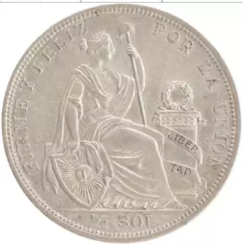 Монета 1/2 соля Перу 1915 года Серебро