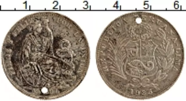 Монета 1/2 соля Перу 1935 года Серебро Отверстие