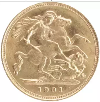 Монета 1/2 соверена Англии 1901 года Золото Виктория