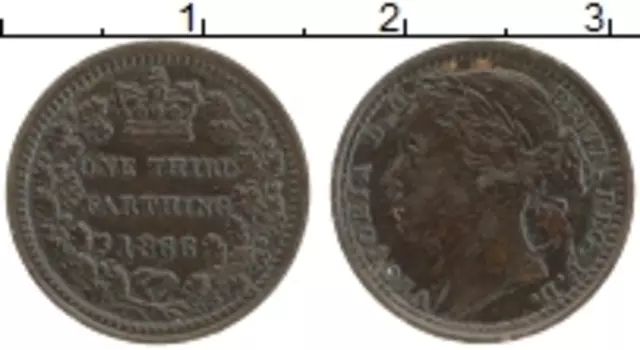 Монета 1/3 фартинга Англии 1866 года Бронза Виктория