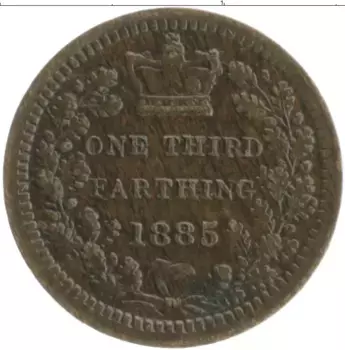 Монета 1/3 фартинга Англии 1885 года Бронза Виктория