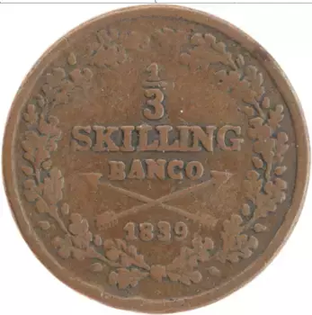 Монета 1/3 скиллинга Швеции 1839 года Медь Карл XIV Юхан