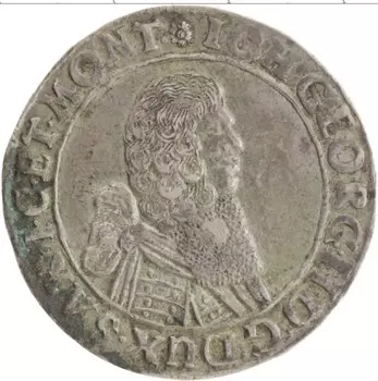 Монета 1/3 талера Саксонии 1668 года Серебро Иоганн Георг II