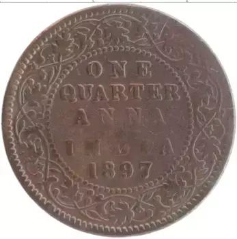 Монета 1/4 анны Британской Индии 1897 года Бронза Виктория