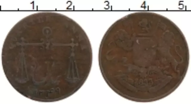 Монета 1/4 анны Индии 1833 года Медь Герб