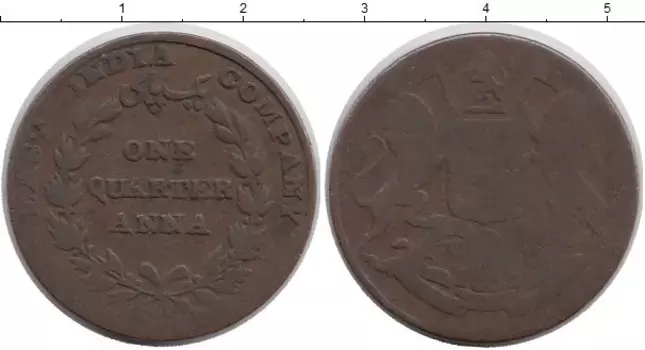 Монета 1/4 анны Индии 1835 года Медь