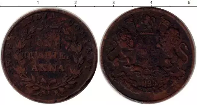Монета 1/4 анны Индии 1835 года Медь Восточно - Индийская компания