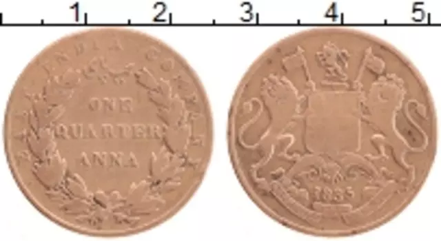 Монета 1/4 анны Индии 1835 года Медь Восточно-Индийская компания