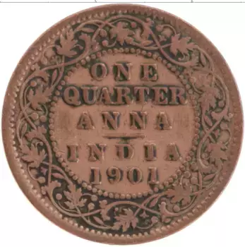 Монета 1/4 анны Индии 1901 года Бронза Виктория