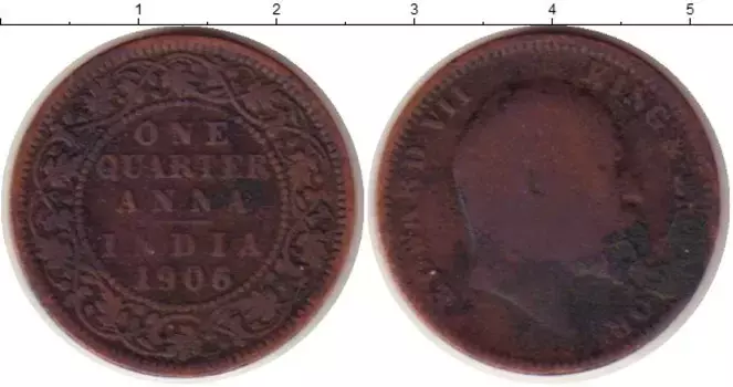 Монета 1/4 анны Индии 1906 года Медь Эдуард VII